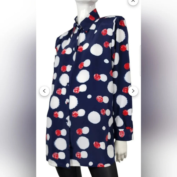 A Vintage Liz Baker Navy Blue Red White Blouse - Picture 5 of 11